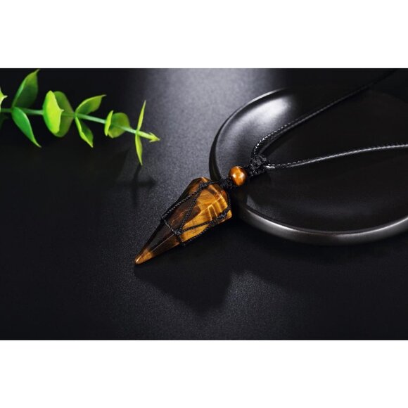 Men's Adjustable Black Rope Healing Crystal Natural Gemstone Pointed Pendant - Picture 5 of 7